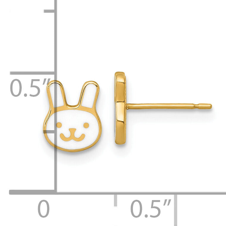 14k Madi K Polished White Enamel Bunny Face Post Earrings-GK1226