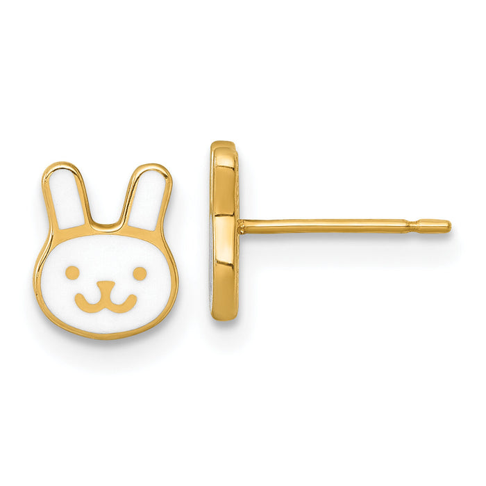 14k Madi K Polished White Enamel Bunny Face Post Earrings-GK1226