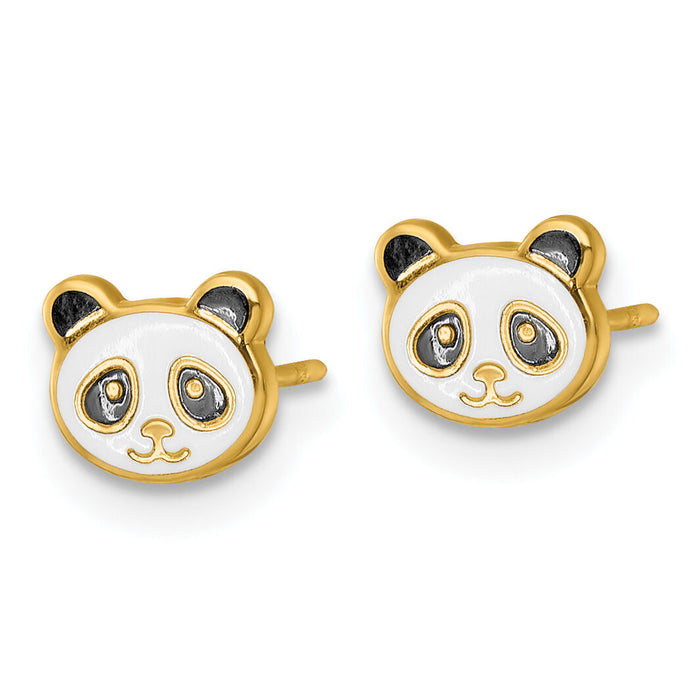 14k Madi K Polished Black & White Enameled Panda Post Earrings-GK1227