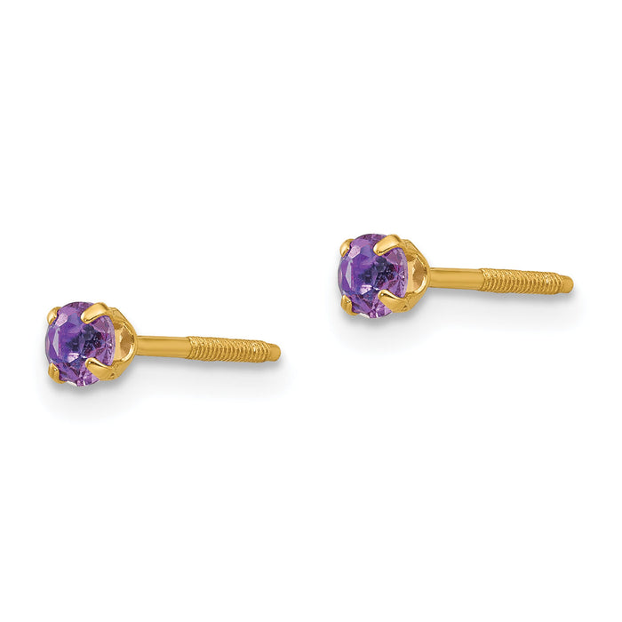 14k Madi K 3mm Imitation Amethyst Birthstone Earrings (Feb)-GK194