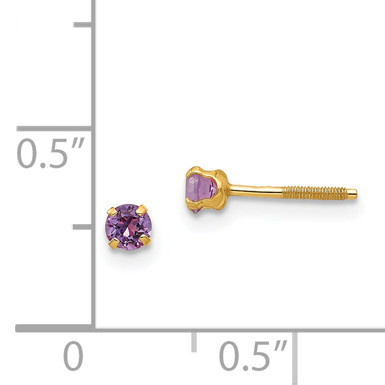 14k Madi K 3mm Imitation Amethyst Birthstone Earrings (Feb)-GK194