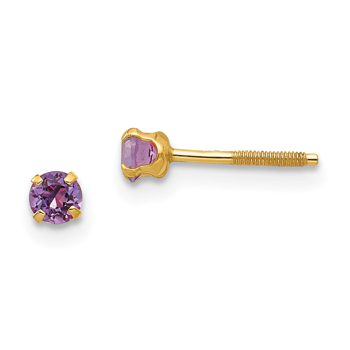 14k Madi K 3mm Imitation Amethyst Birthstone Earrings (Feb)-GK194