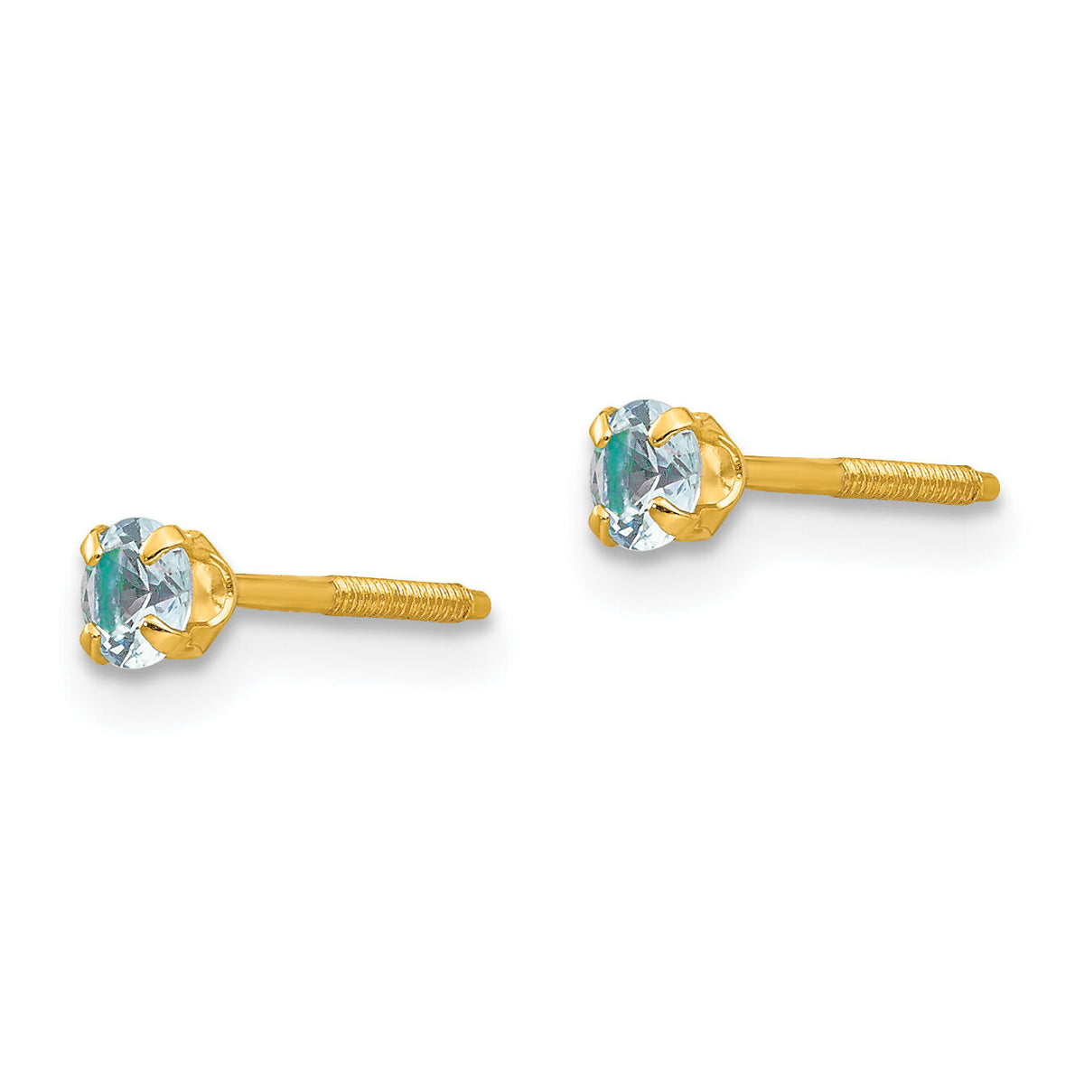 14k Madi K 3mm Imitation Aquamarine Birthstone Earrings (Mar)-GK195