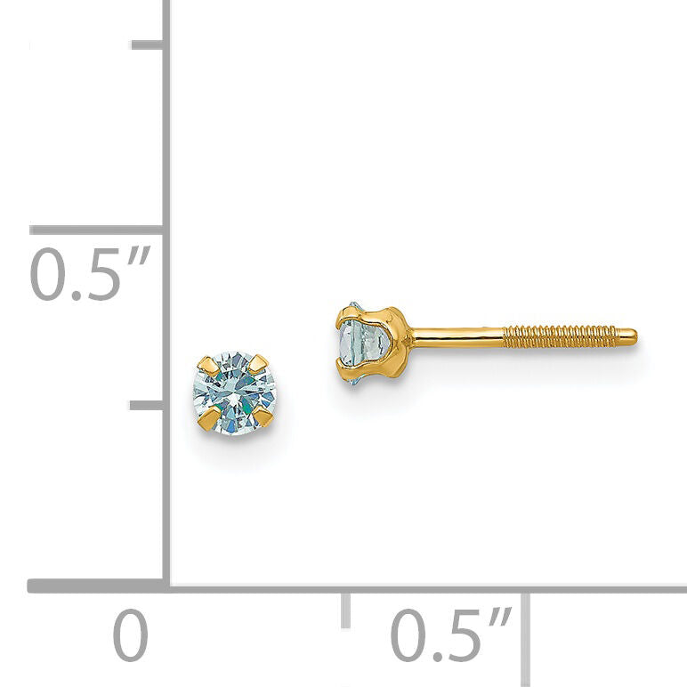14k Madi K 3mm Imitation Aquamarine Birthstone Earrings (Mar)-GK195