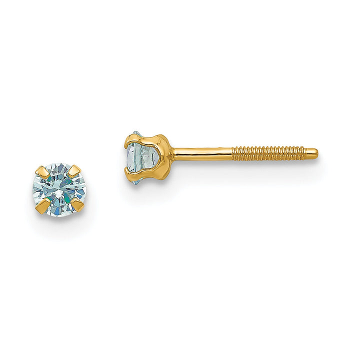 14k Madi K 3mm Imitation Aquamarine Birthstone Earrings (Mar)-GK195
