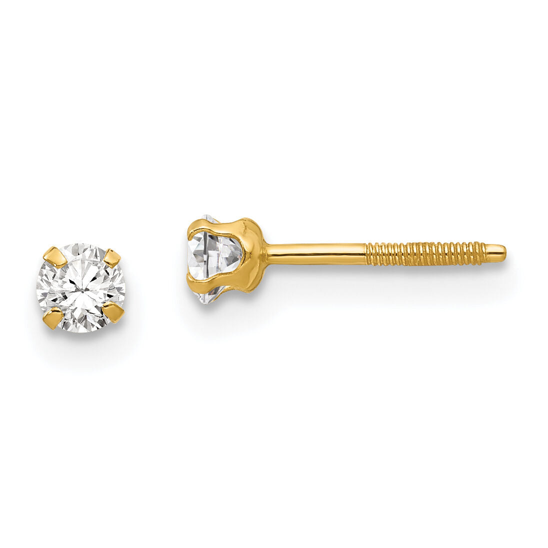 14k Madi K 3mm Imitation April Birthstone Earrings-GK196