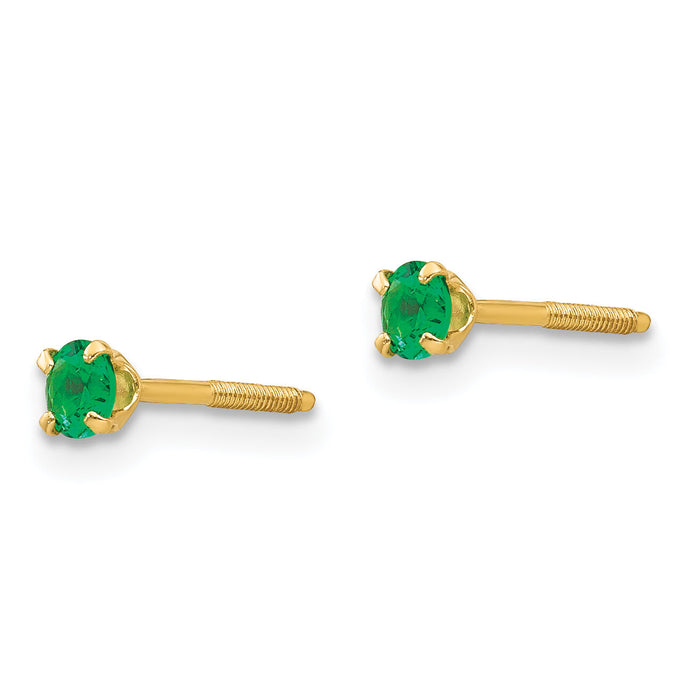 14k Madi K 3mm Imitation Emerald Birthstone Earrings (May)-GK197