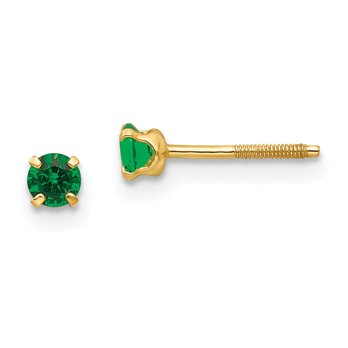 14k Madi K 3mm Imitation Emerald Birthstone Earrings (May)-GK197