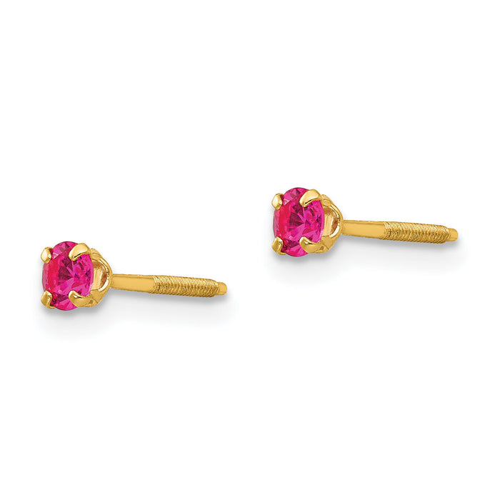 14k Madi K 3mm Imitation Ruby Birthstone Earrings (Jul)-GK199