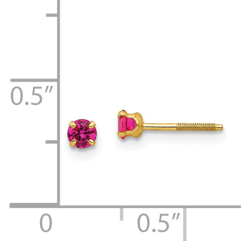 14k Madi K 3mm Imitation Ruby Birthstone Earrings (Jul)-GK199