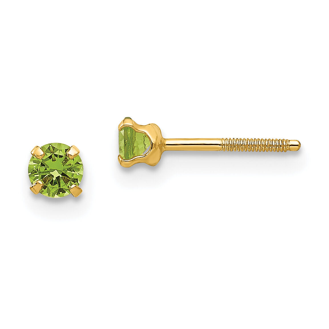 14k Madi K 3mm Imitation Peridot Earrings (Aug)-GK200