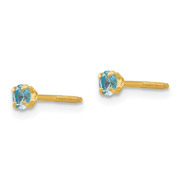 14k Madi K 3mm Imitation Blue Zircon Birthstone Earrings (Dec)-GK204