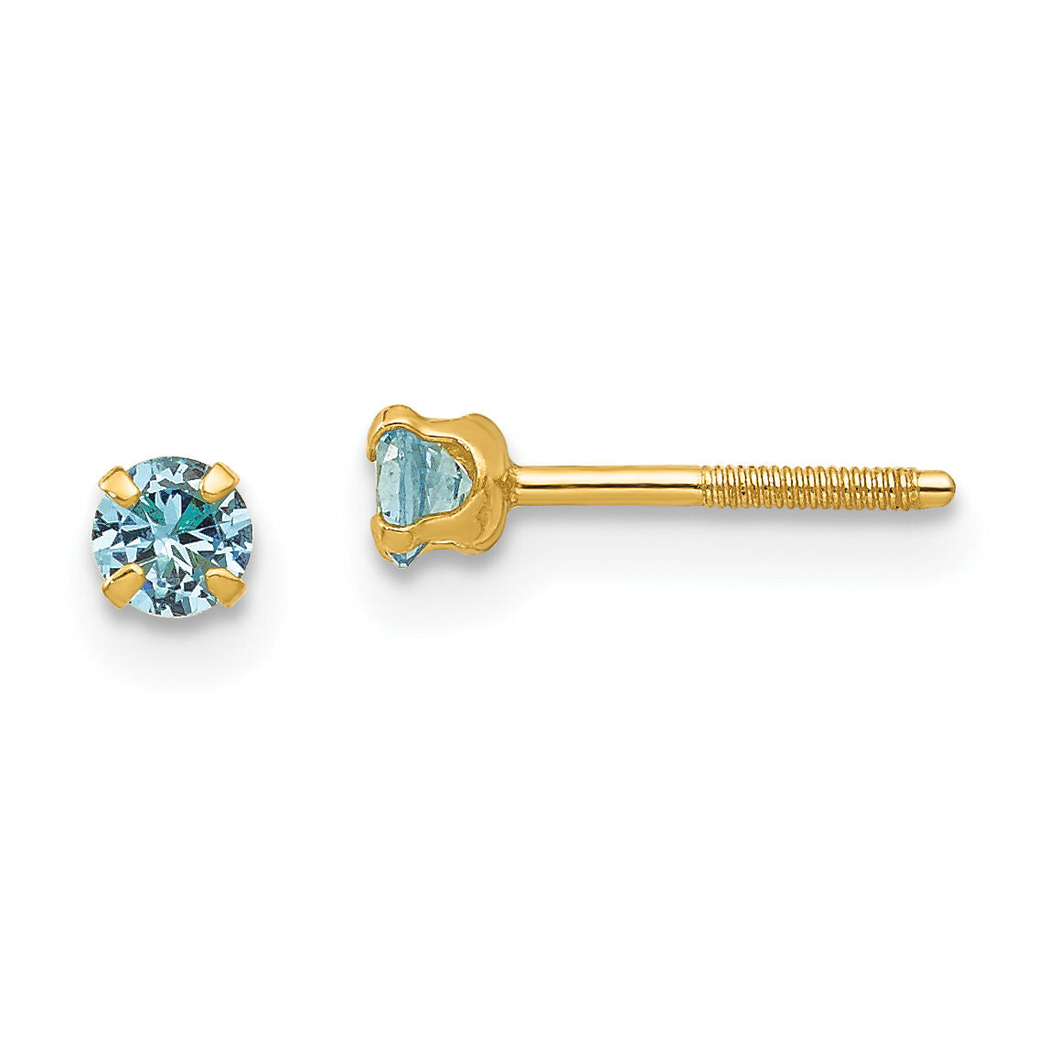 14k Madi K 3mm Imitation Blue Zircon Birthstone Earrings (Dec)-GK204