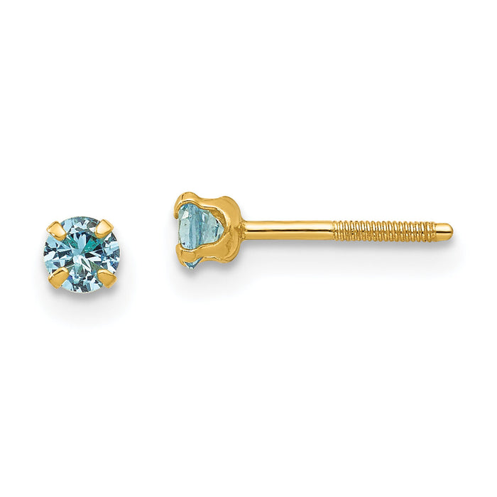 14k Madi K 3mm Imitation Blue Zircon Birthstone Earrings (Dec)-GK204