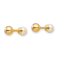 14k Madi K Reversible 3.75-4mm FW Cultured Pearl & Gold Ball Earrings-GK227