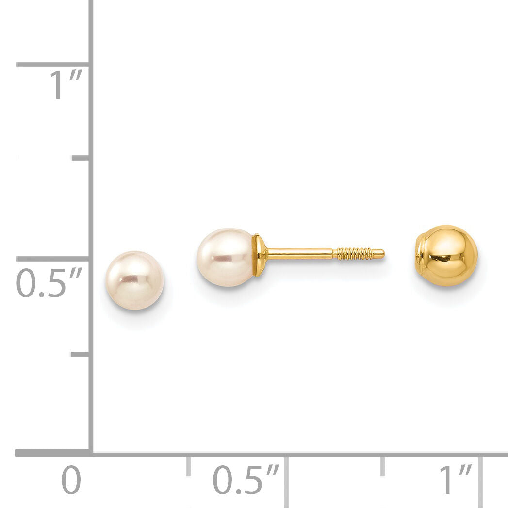 14k Madi K Reversible 3.75-4mm FW Cultured Pearl & Gold Ball Earrings-GK227