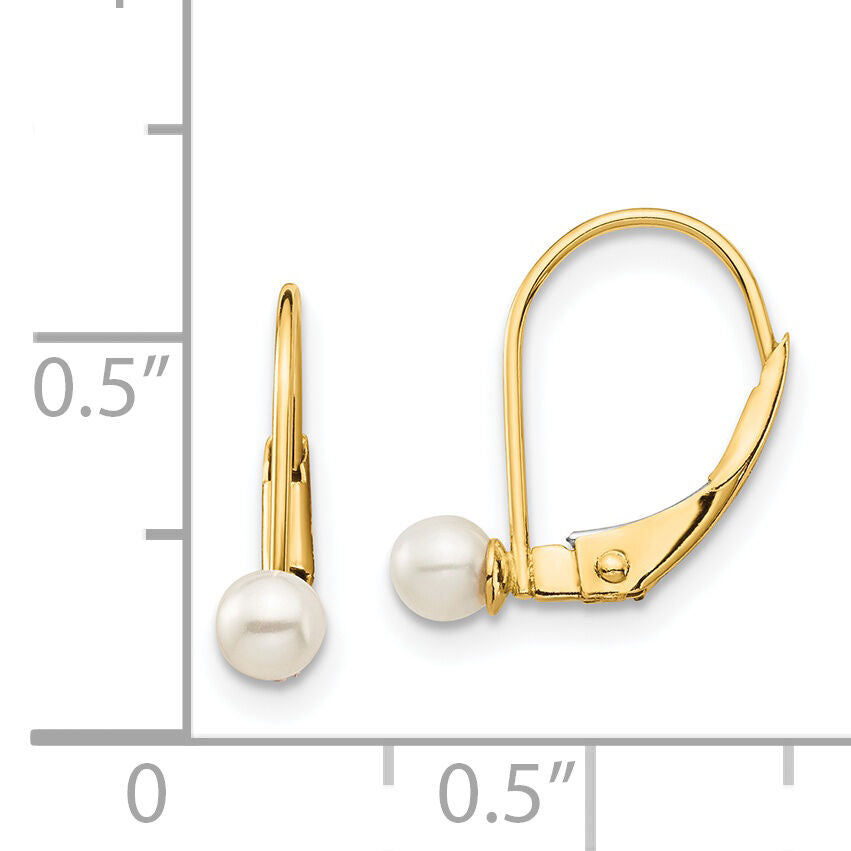 14K Madi K 3-4mm White Round FW Cultured Pearl Leverback Earrings-GK250