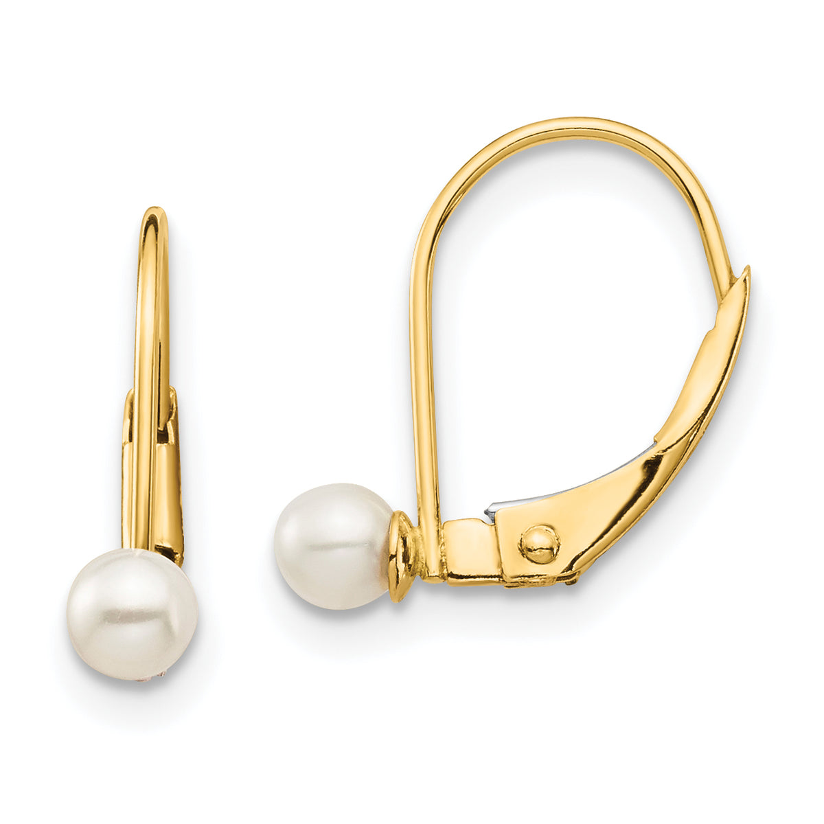 14K Madi K 3-4mm White Round FW Cultured Pearl Leverback Earrings-GK250
