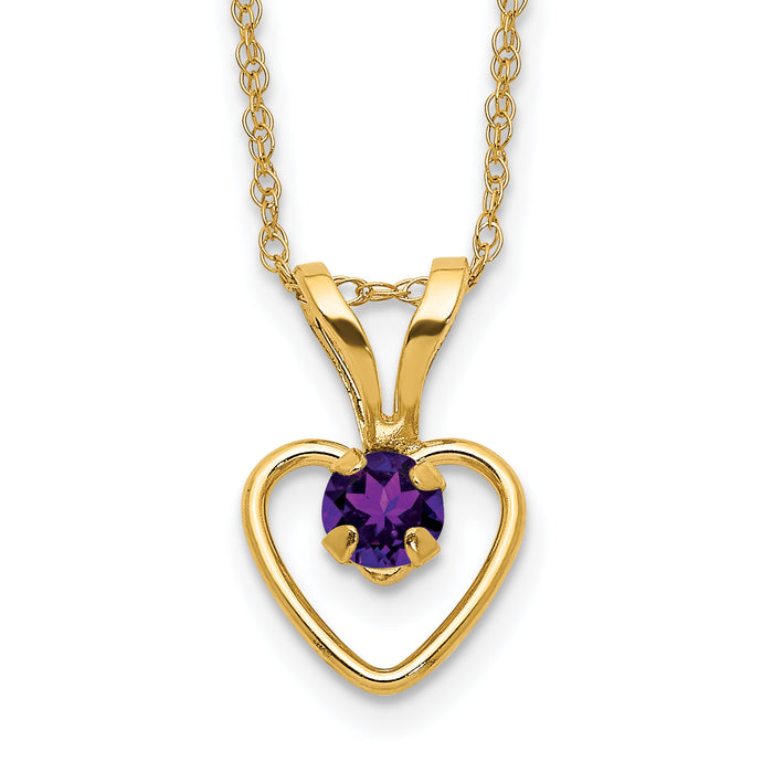 14k Madi K 3mm Amethyst Heart Birthstone Necklace-GK401-15