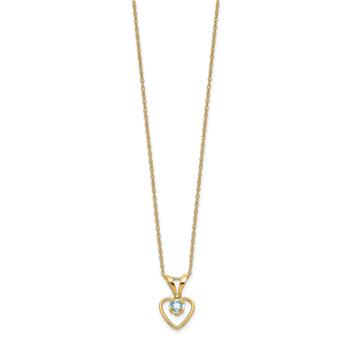 14k Madi K 3mm Aquamarine Heart Birthstone Necklace-GK402-15