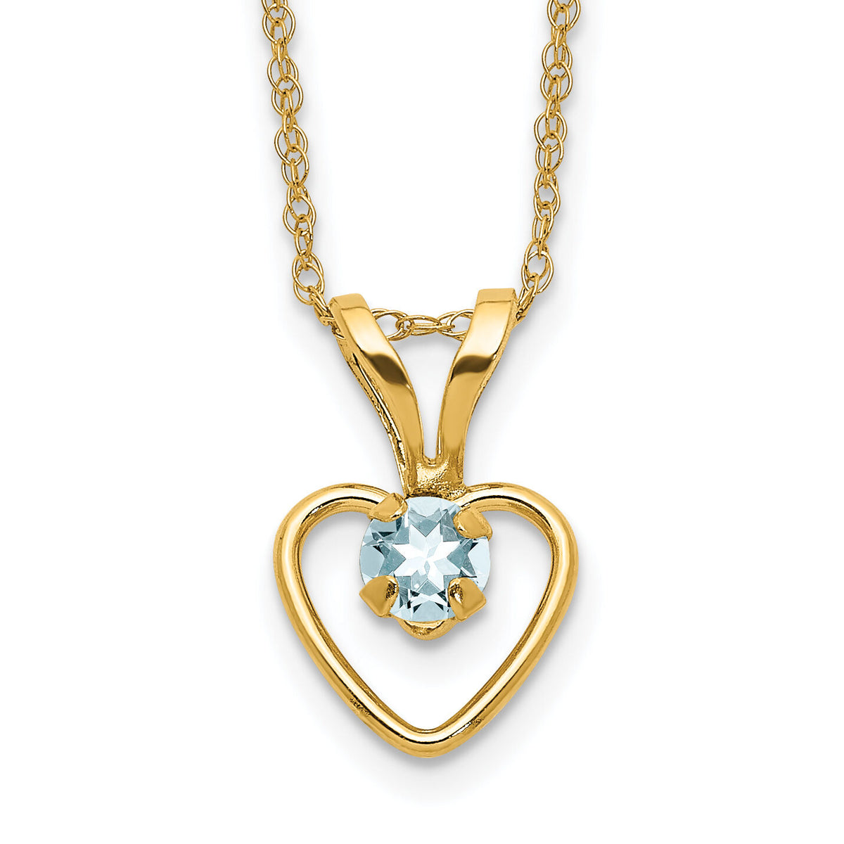 14k Madi K 3mm Aquamarine Heart Birthstone Necklace-GK402-15