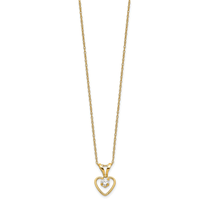 14k Madi K 3mm White Zircon Heart Birthstone Necklace-GK403-15