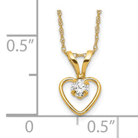 14k Madi K 3mm White Zircon Heart Birthstone Necklace-GK403-15