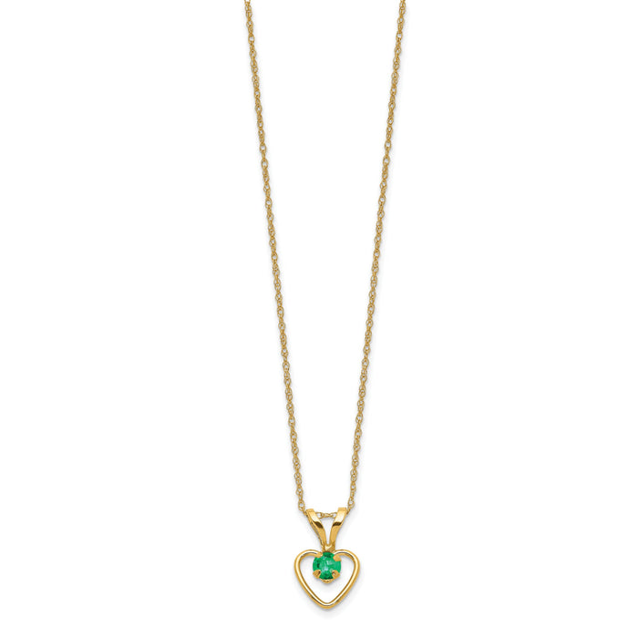14k Madi K 3mm Emerald Heart Birthstone Necklace-GK407-15