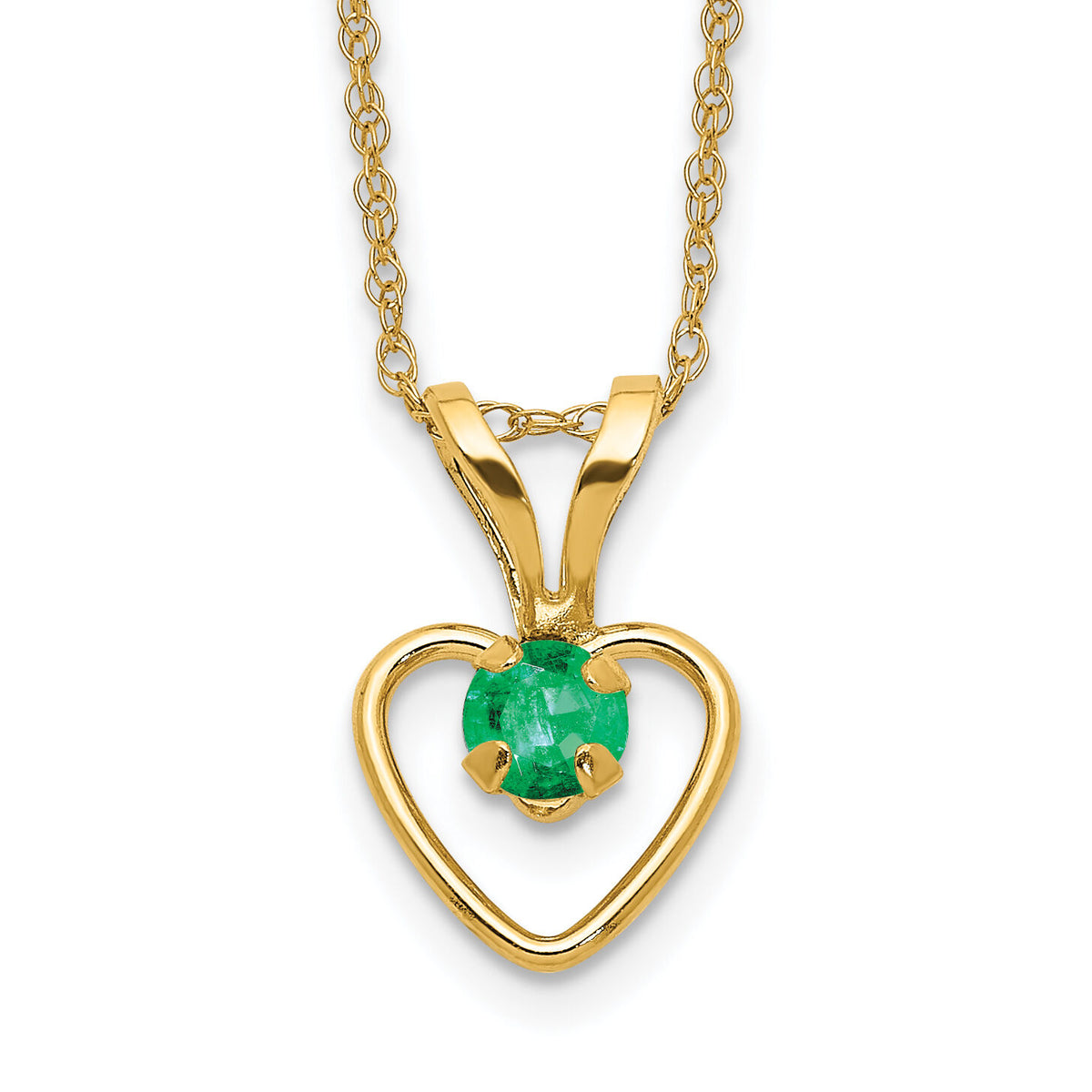 14k Madi K 3mm Emerald Heart Birthstone Necklace-GK407-15