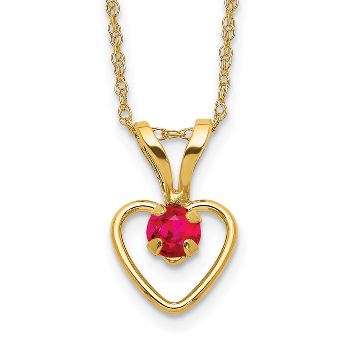 14k Madi K 3mm Ruby Heart Birthstone Necklace-GK409-15