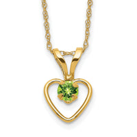 14k Madi K 3mm Peridot Heart Birthstone Necklace-GK410-15