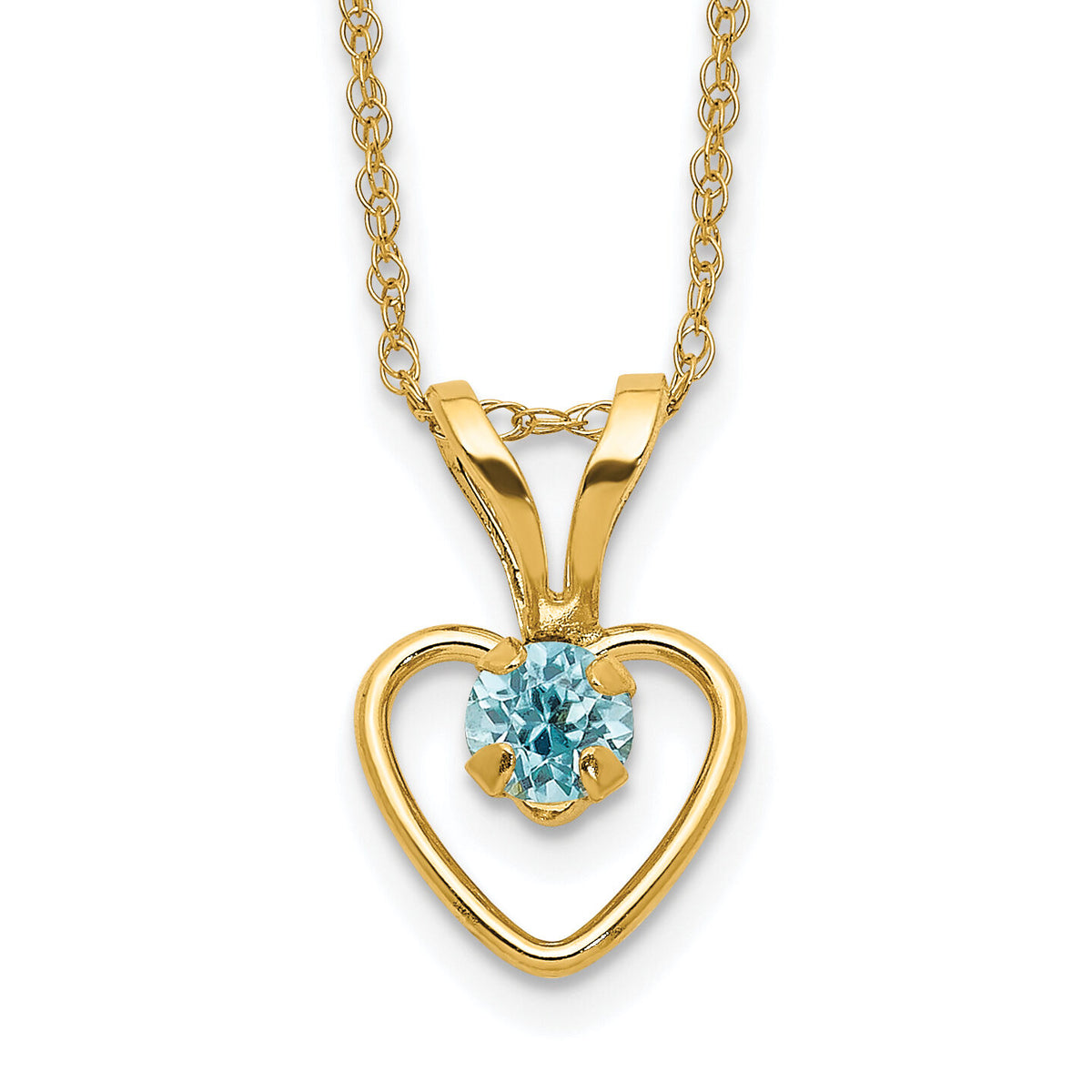 14k Madi K 3mm Blue Zircon Heart Birthstone Necklace-GK414-15