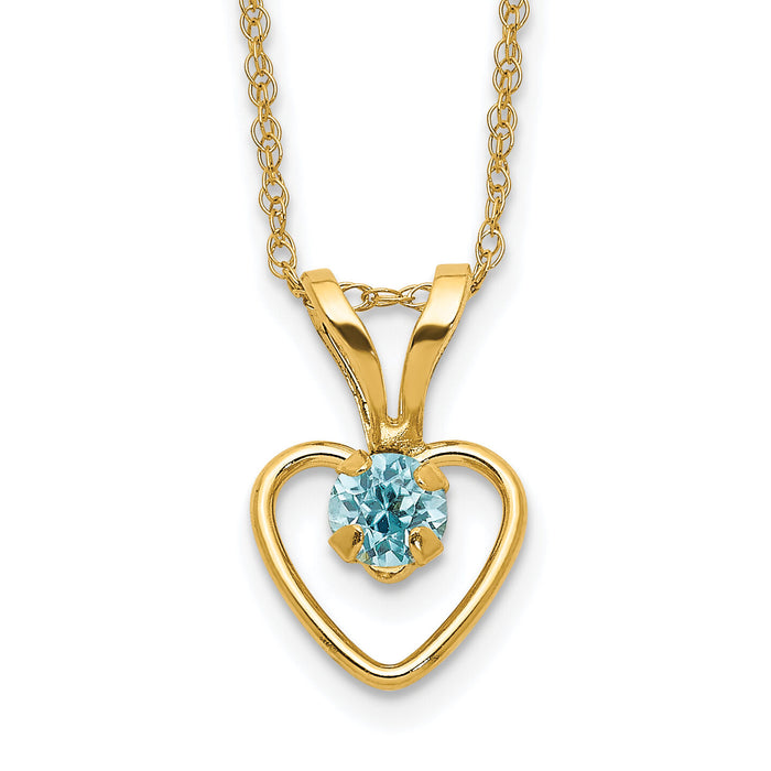 14k Madi K 3mm Blue Zircon Heart Birthstone Necklace-GK414-15