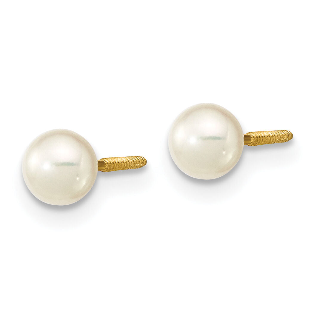 14K Madi K 4-5mm White Near Round FWCPearl Stud Post Screwback Earrings-GK415