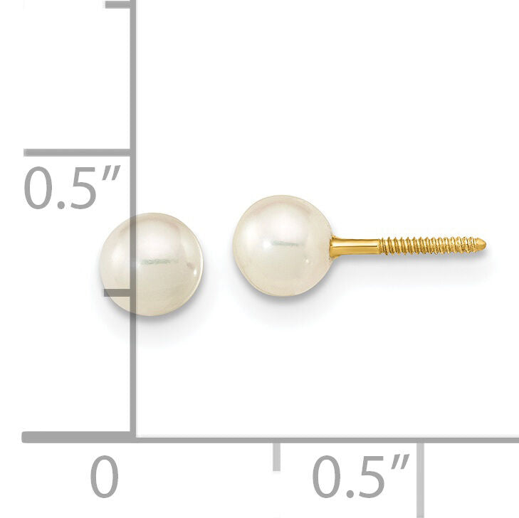 14K Madi K 4-5mm White Near Round FWCPearl Stud Post Screwback Earrings-GK415
