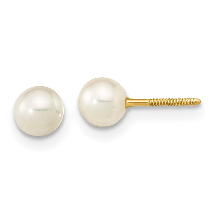 14K Madi K 4-5mm White Near Round FWCPearl Stud Post Screwback Earrings-GK415