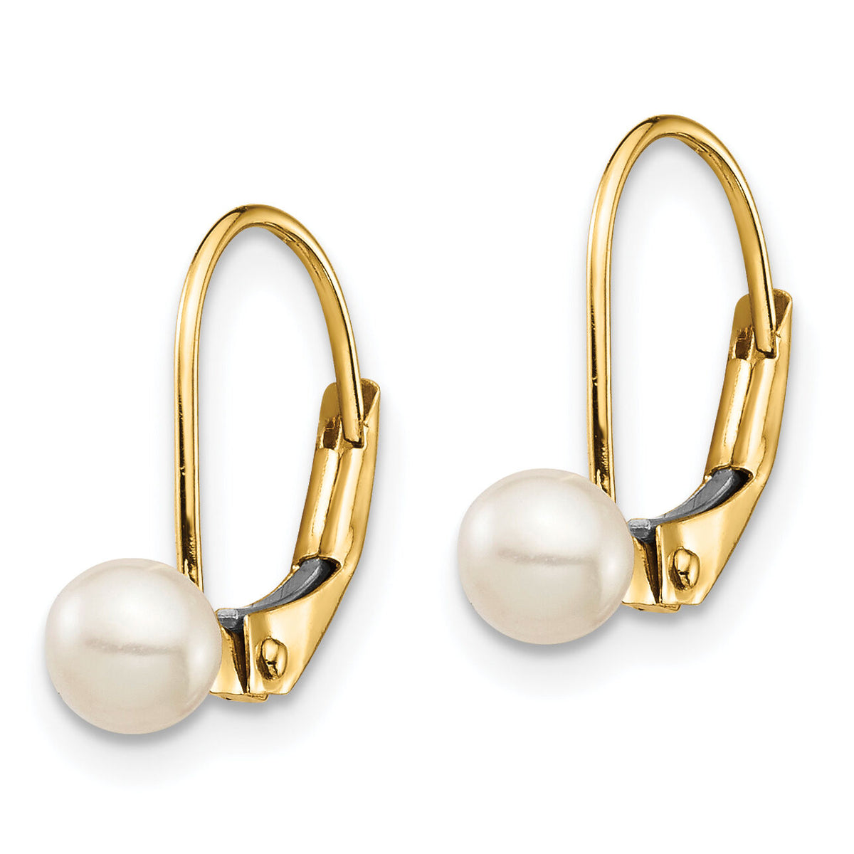 14K Madi K 4-5mm White Round FW Cultured Pearl Leverback Earrings-GK420