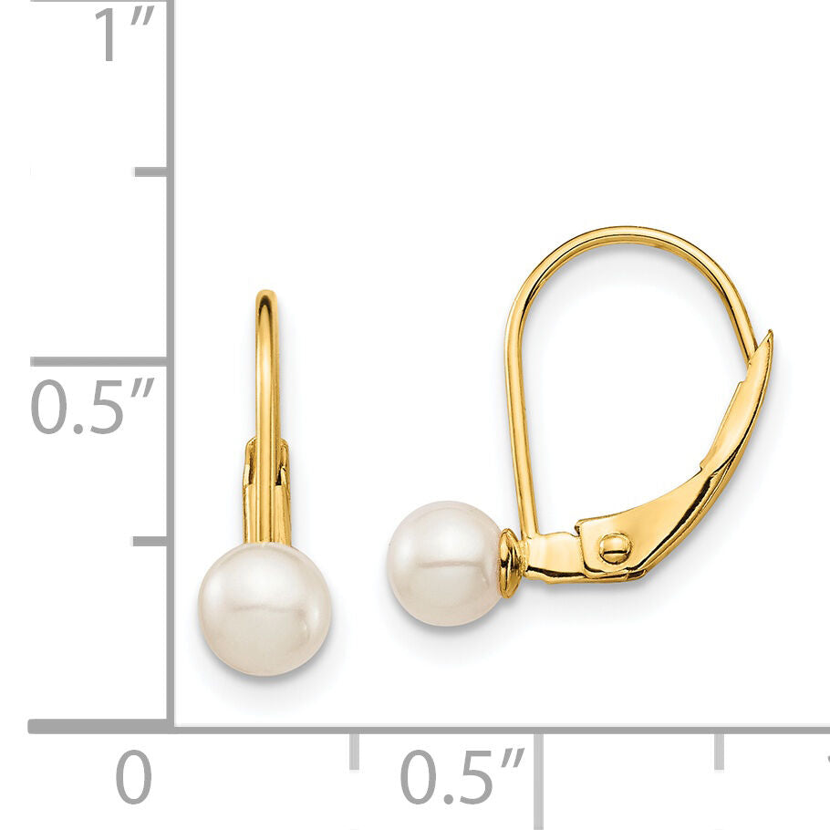 14K Madi K 4-5mm White Round FW Cultured Pearl Leverback Earrings-GK420