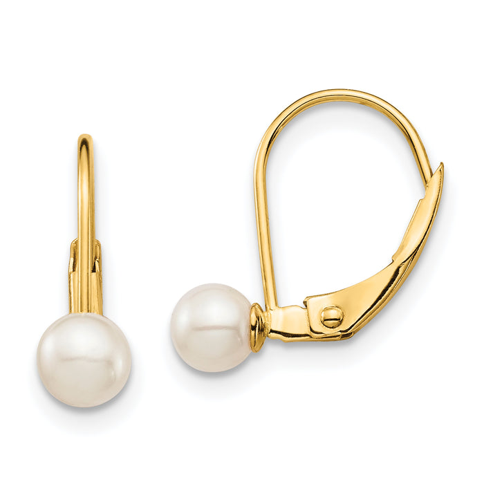 14K Madi K 4-5mm White Round FW Cultured Pearl Leverback Earrings-GK420