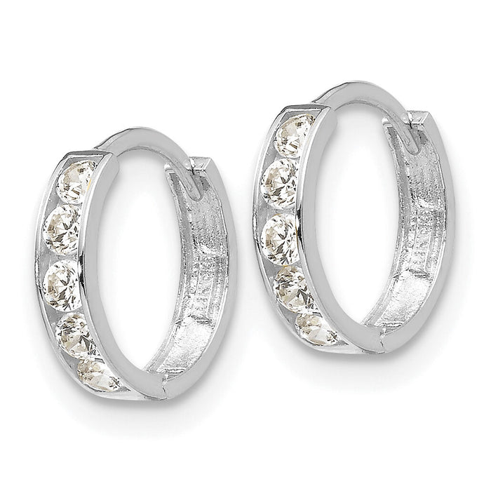 14k White Gold Madi K CZ Children's Hinged Hoop Earrings-GK649W