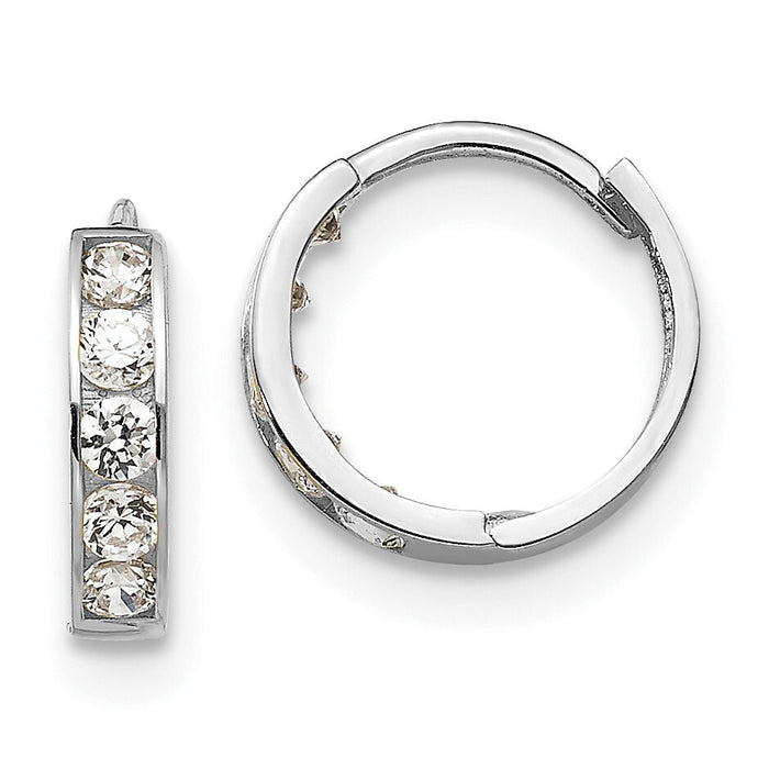 14k White Gold Madi K CZ Children's Hinged Hoop Earrings-GK649W