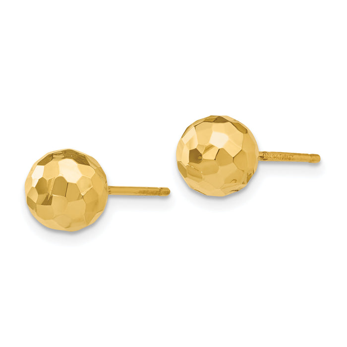 14K Gold Polished and Diamond Cut 7MM Ball Post Earrings-H1012