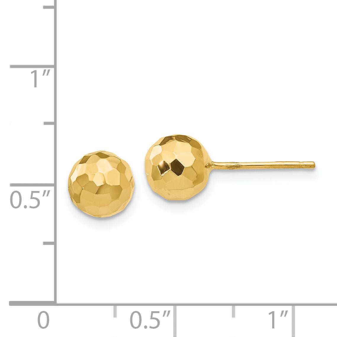 14K Gold Polished and Diamond Cut 7MM Ball Post Earrings-H1012