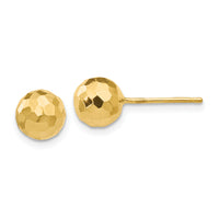 14K Gold Polished and Diamond Cut 7MM Ball Post Earrings-H1012