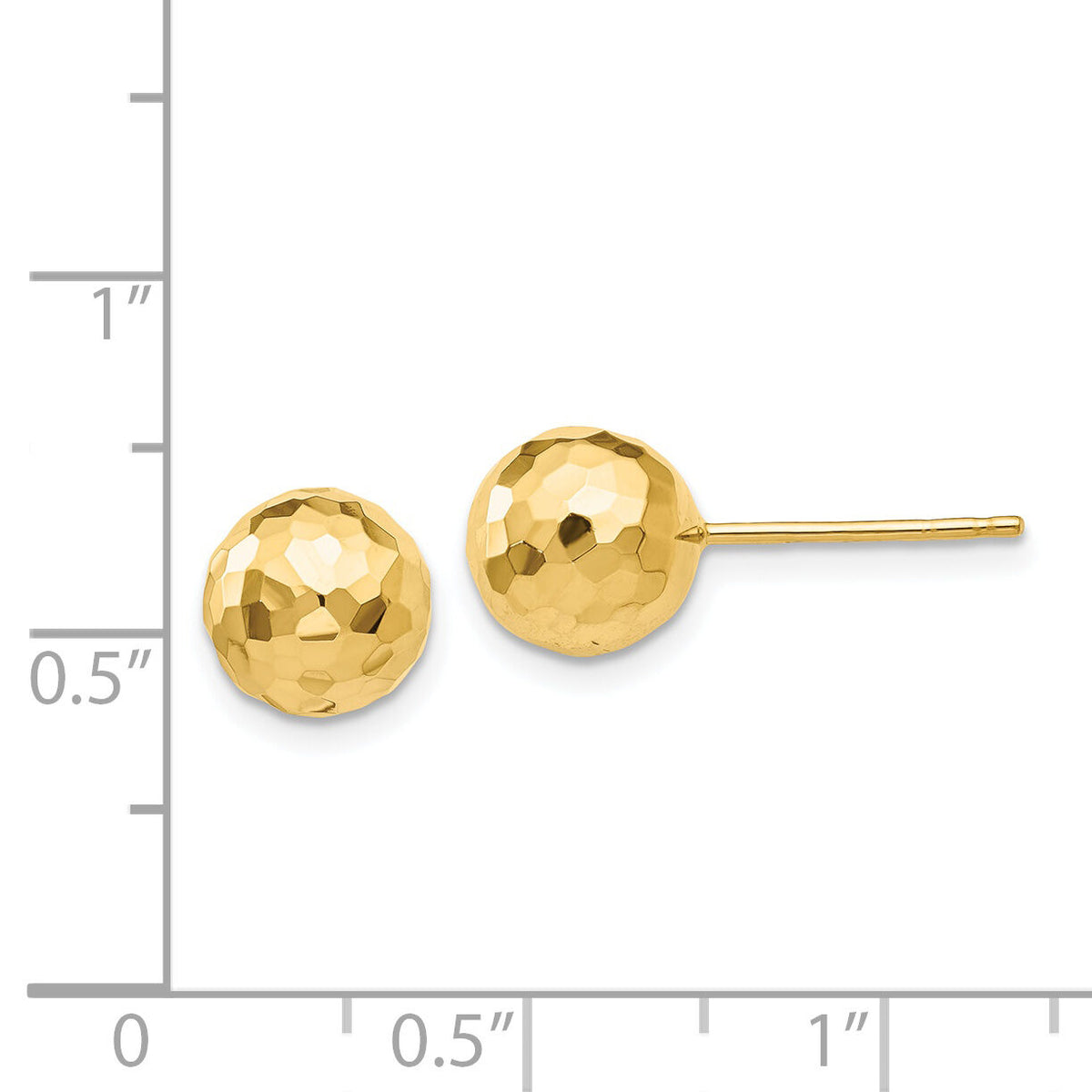 14K Gold Polished and Diamond Cut 8MM Ball Post Earrings-H1013