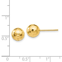 14K Gold Polished and Diamond Cut 8MM Ball Post Earrings-H1013