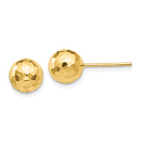 14K Gold Polished and Diamond Cut 8MM Ball Post Earrings-H1013