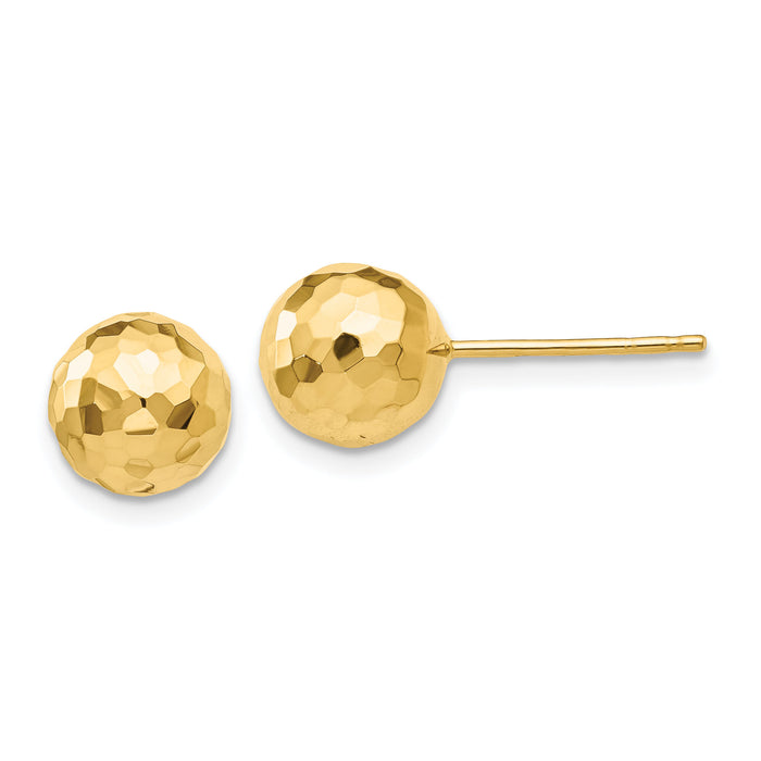 14K Gold Polished and Diamond Cut 8MM Ball Post Earrings-H1013