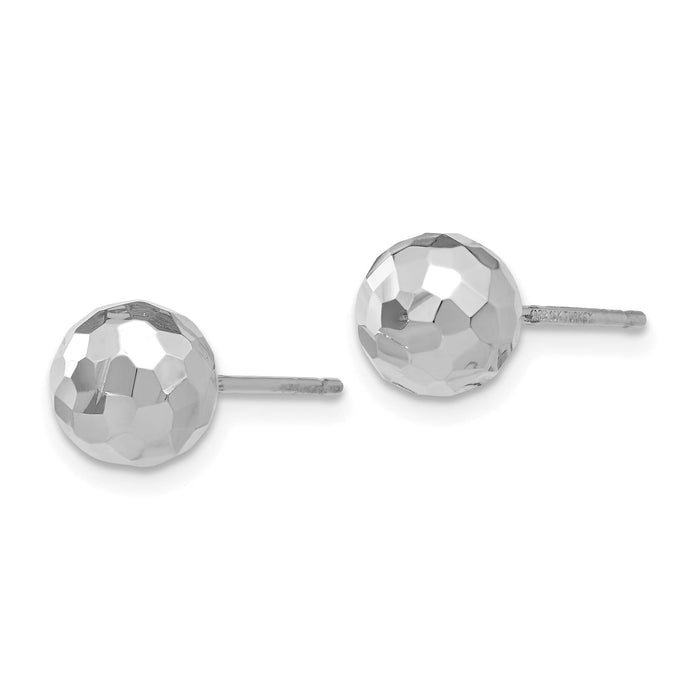 14K White Gold Polished Diamond Cut 7MM Ball Post Earrings-H1015