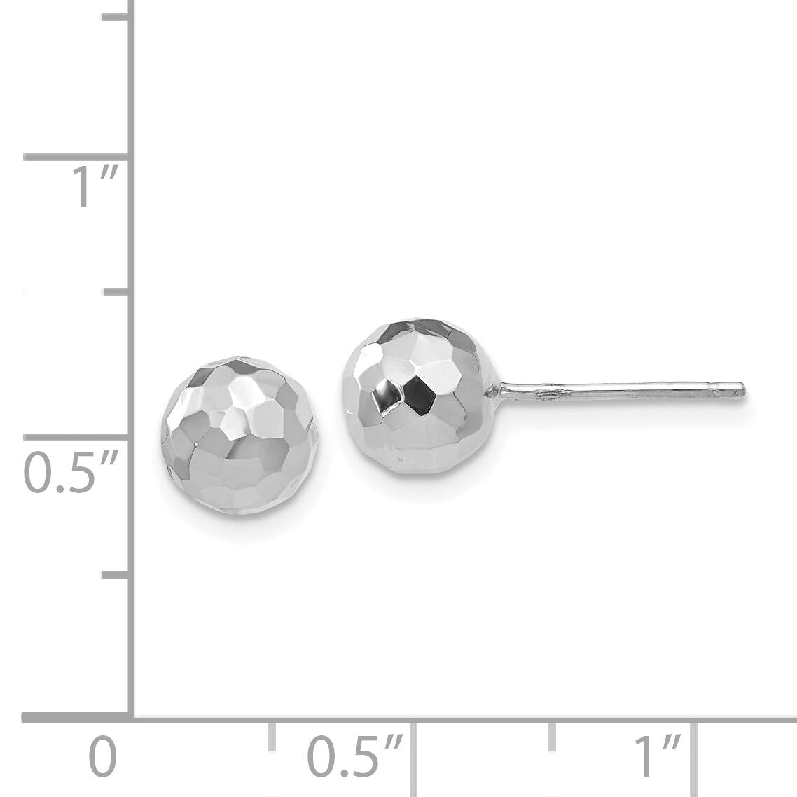 14K White Gold Polished Diamond Cut 7MM Ball Post Earrings-H1015
